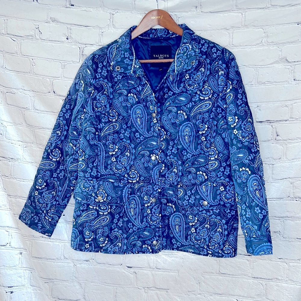 Talbots Blue Paisley Padded Long Sleeve Jacket Size Large Petite
